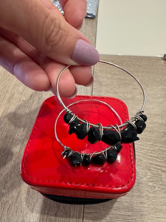 Pendientes Tous Aro Plata y Piedras Ónix