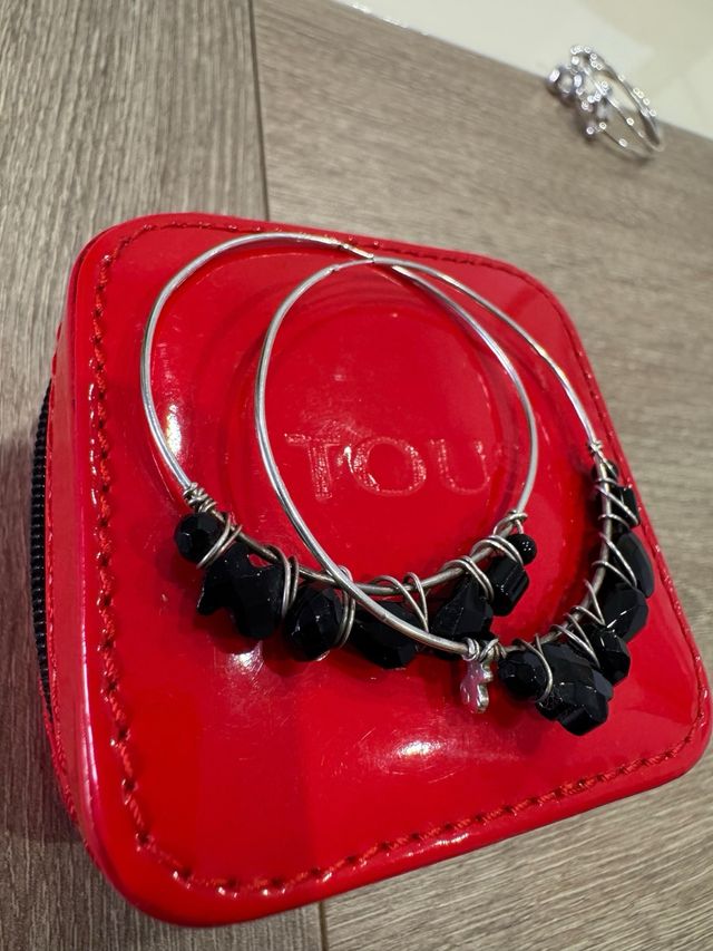 Pendientes Tous Aro Plata y Piedras Ónix