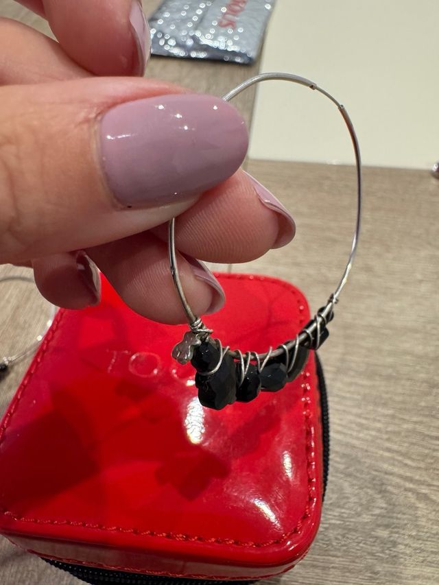 Pendientes Tous Aro Plata y Piedras Ónix