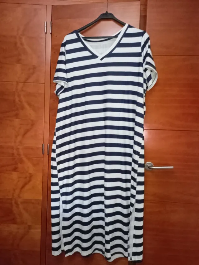 Vestido largo rayas azul y blanco