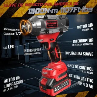 Pistola Impacto alta potencia 1500Nm Batería