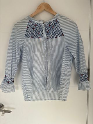 Camisa Zara Basic Talla M Rayas Bordada