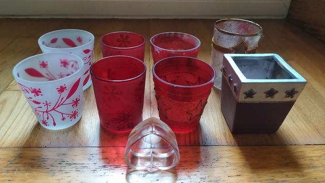 Lote de 9 portavelas variados, regalo 2 velas flor