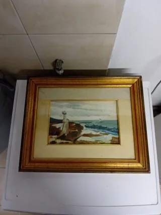 Quadro dipinto donna al mare