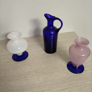 Set 3 vasi in vetro: blu, rosa, bianco