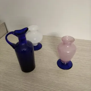 Set 3 vasi in vetro: blu, rosa, bianco