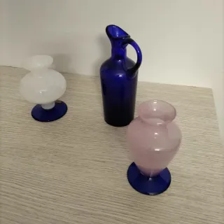 Set 3 vasi in vetro: blu, rosa, bianco