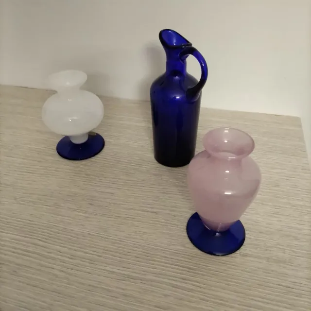 Set 3 vasi in vetro: blu, rosa, bianco