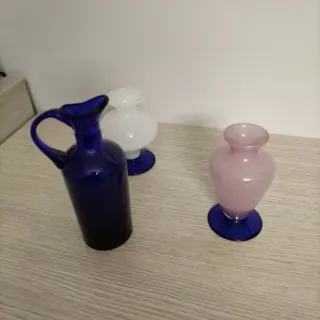 Set 3 vasi in vetro: blu, rosa, bianco