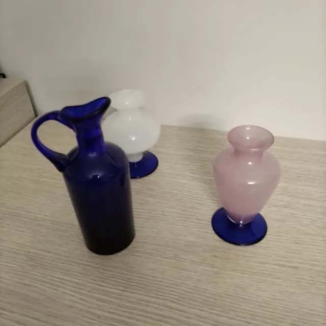 Set 3 vasi in vetro: blu, rosa, bianco