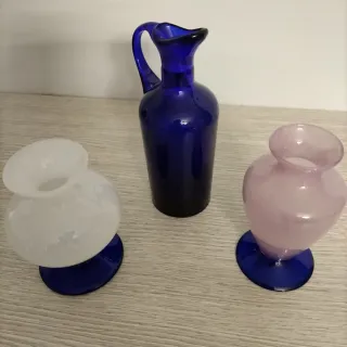 Set 3 vasi in vetro: blu, rosa, bianco
