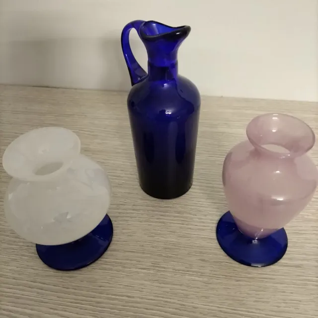 Set 3 vasi in vetro: blu, rosa, bianco