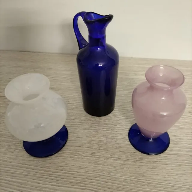 Set 3 vasi in vetro: blu, rosa, bianco