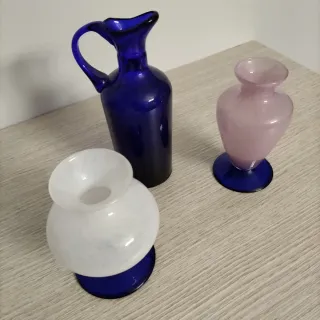 Set 3 vasi in vetro: blu, rosa, bianco