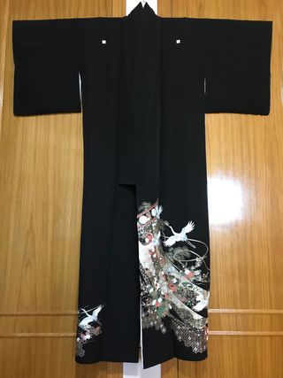 Kimono vintage nero con gru