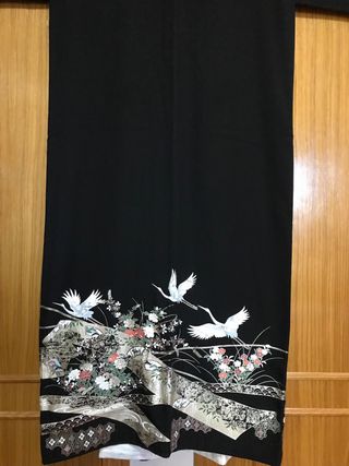 Kimono vintage nero con gru