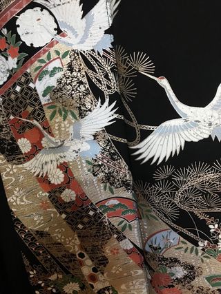 Kimono vintage nero con gru