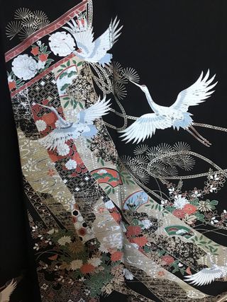 Kimono vintage nero con gru