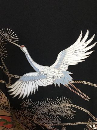 Kimono vintage nero con gru