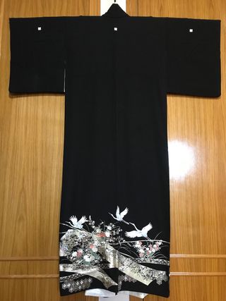 Kimono vintage nero con gru