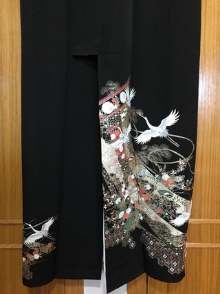 Kimono vintage nero con gru