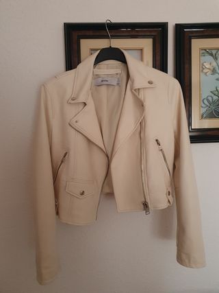 Cazadora Biker Blanco Roto Talla S Bershka