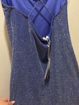 Vestido fiesta brillo azul plateado