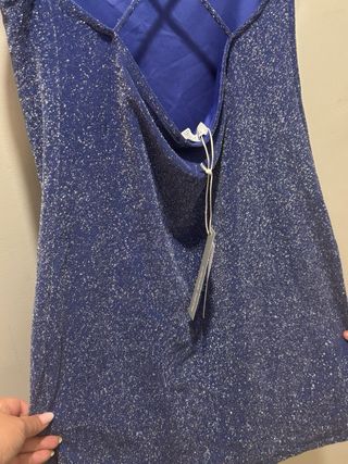 Vestido fiesta brillo azul plateado