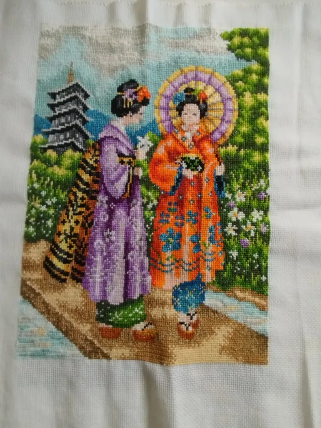 Punto de Cruz Geishas con Paraguas