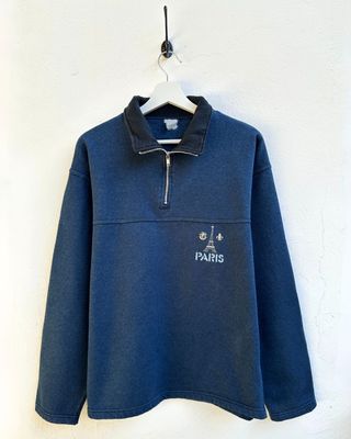 Sudadera Vintage Francesa Media Cremallera Azul