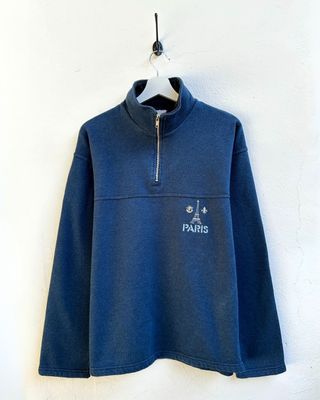 Sudadera Vintage Francesa Media Cremallera Azul