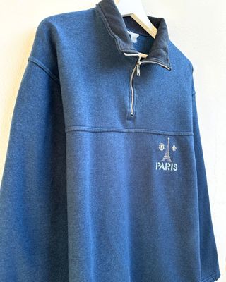Sudadera Vintage Francesa Media Cremallera Azul