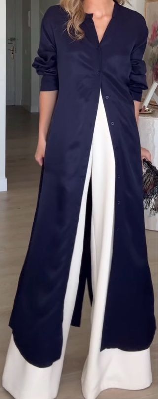 Vestido largo azul y blanco talla única