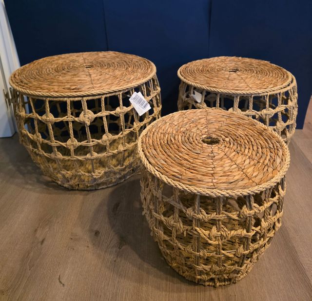 Set 3 Mesas Cestas Mimbre y Cuerda