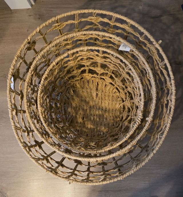 Set 3 Mesas Cestas Mimbre y Cuerda