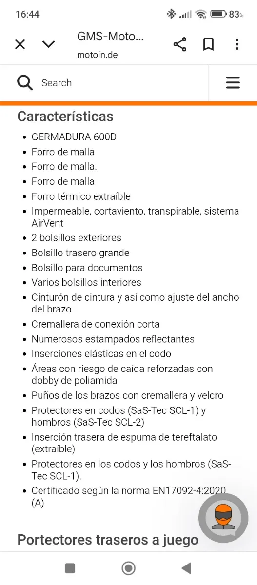 Chaqueta Moto Negra Talla XL