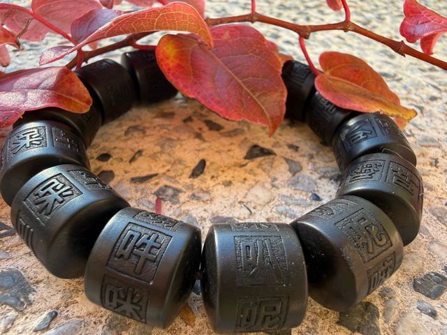 Pulsera madera sagrada de rayo · Mantra budista