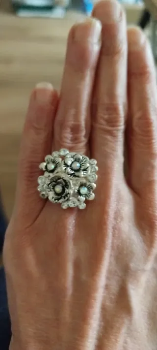 Anillo Acero Quirúrgico Baño Plata Flores