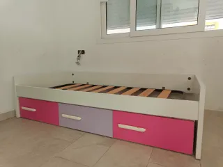 Cama infantil 90cm rosa/morado con cajones