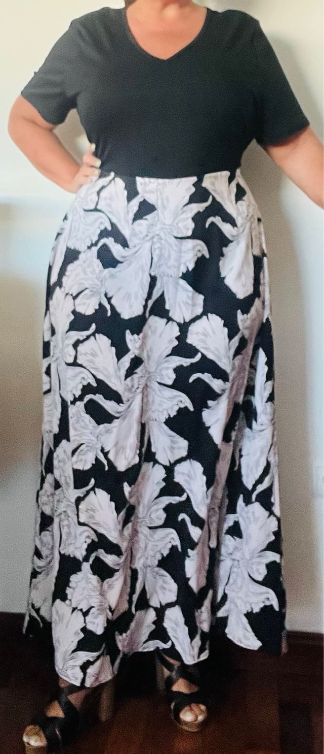 Vestido largo fiesta negro y blanco T.4XL