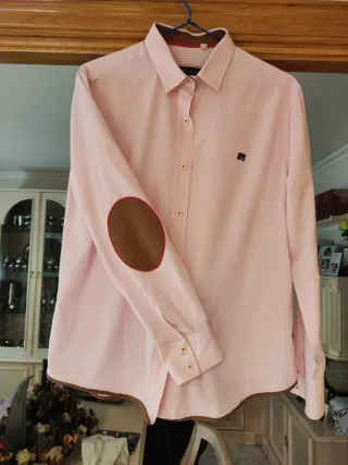 Camisa rosa a cuadros con codillera, Talla 46