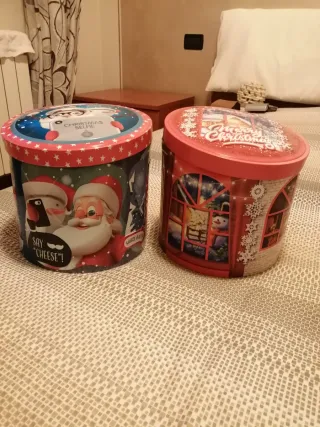 2 Scatole Latta Portapanettone Natale
