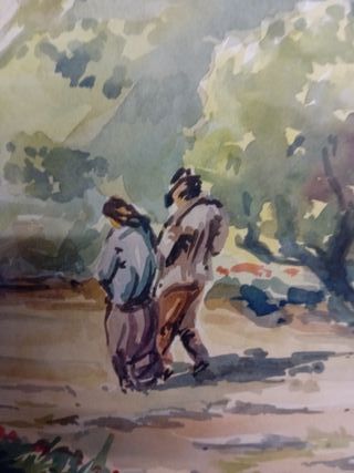 Quadro con chiesa e paesaggio