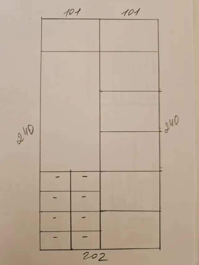 Armario modular beige y blanco.