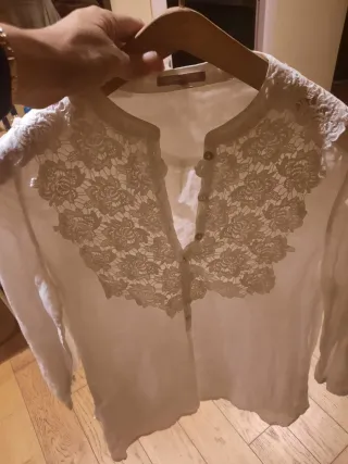 Camisa Massimo Dutti Encaje Blanco crema