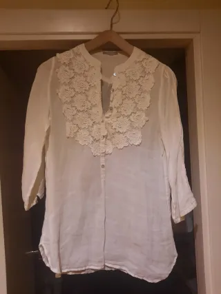 Camisa Massimo Dutti Encaje Blanco crema