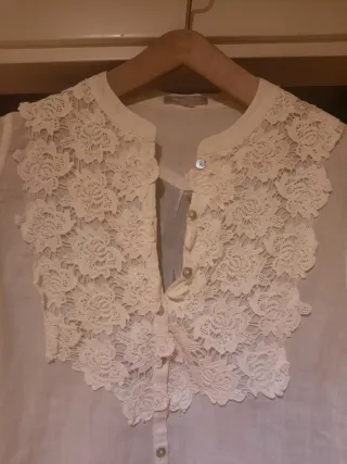 Camisa Massimo Dutti Encaje Blanco crema