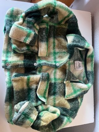 Camisa Zara cuadros verde y beige