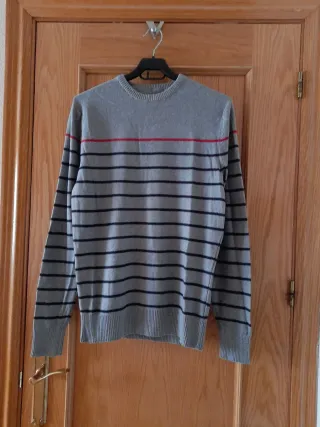 Jersey rayas hombre gris y rojo