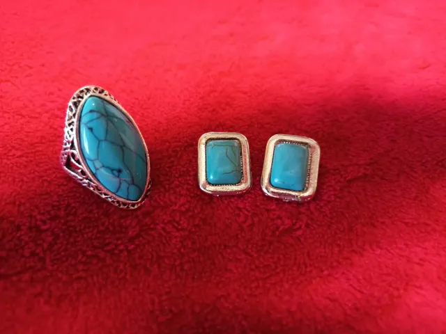 Anello e orecchini in turchese argentato